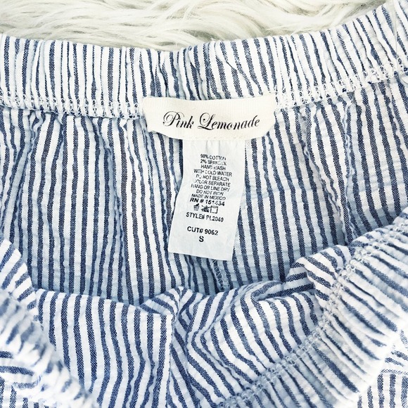 Pink Lemonade Seersucker Off Shoulder Dress Blue White Striped Belted Small - Picture 7 of 7